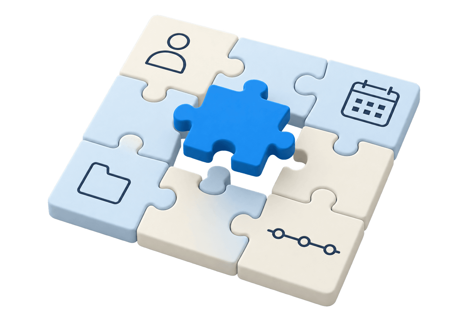 Une pièce bleue vient compléter un puzzle illustrant la connaissance et le suivi des clients.